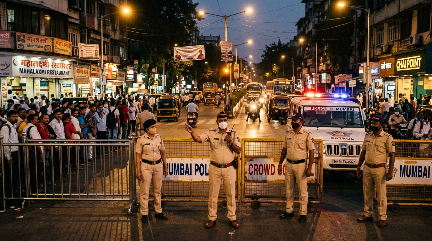 Indian police personnel managing public safety at an urban civic junction